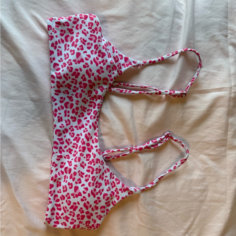 SHEIN Pink and White Leopard Print Bikini Top